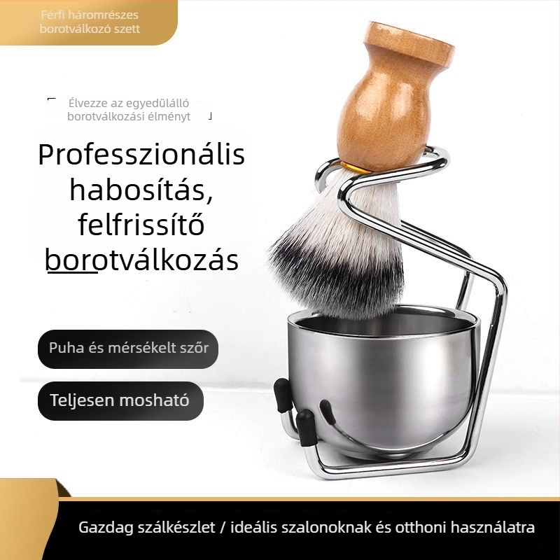 Borotválkozó ecset készlet állvánnyal és tálkával - Rozsdamentes acél - Tanizaki