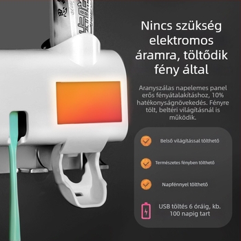Fogkefetartó UV-szárítóval és automata fogkrém-dózerral, vákuumos rögzítés, műanyag test, logó nyomtatás lehetséges