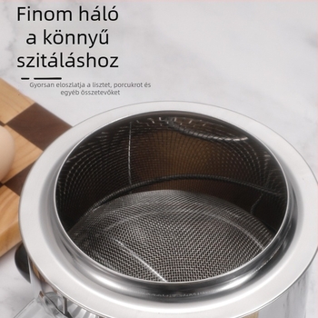 Rozsdamentes acélból készült kézi liszt-szita – hálós szita, otthoni sütéshez, modern minimál dizájn