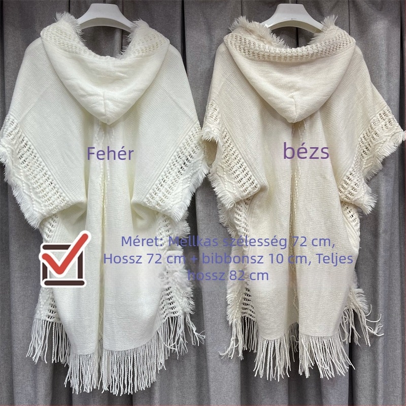 Női kapucnis pulóver bat-szárú kötött, akril 95%+, középhosszú