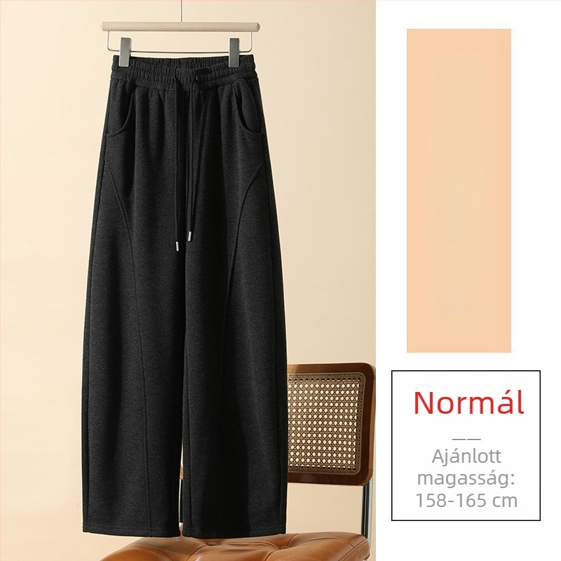 Női gyapjúkeverék nadrág fleece béléssel, magas derék, egyenes szabás, téli 2025, kis méretek számára