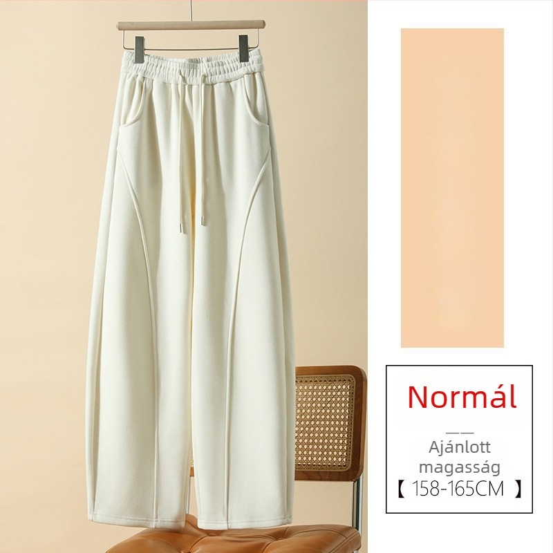 Női gyapjúkeverék nadrág fleece béléssel, magas derék, egyenes szabás, téli 2025, kis méretek számára