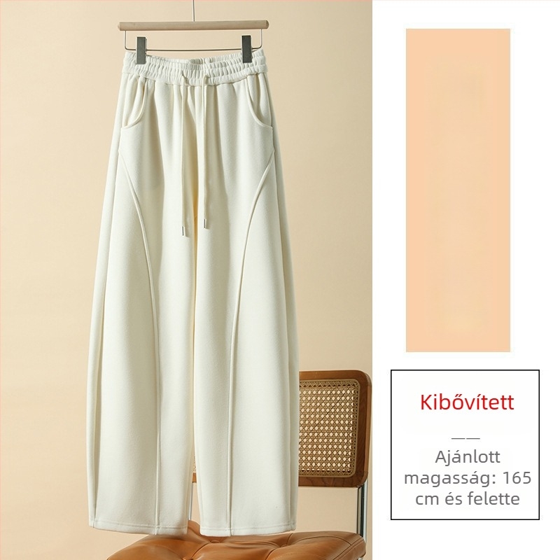 Női gyapjúkeverék nadrág fleece béléssel, magas derék, egyenes szabás, téli 2025, kis méretek számára
