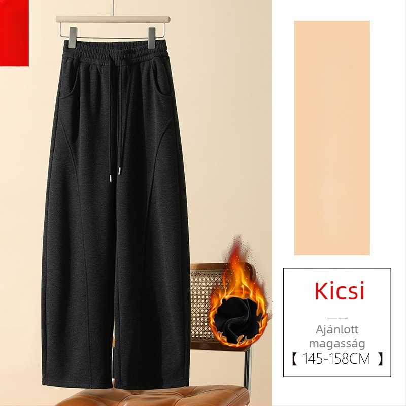 Női gyapjúkeverék nadrág fleece béléssel, magas derék, egyenes szabás, téli 2025, kis méretek számára