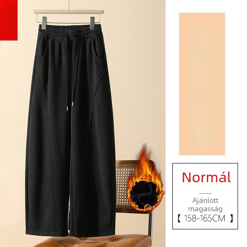 Női gyapjúkeverék nadrág fleece béléssel, magas derék, egyenes szabás, téli 2025, kis méretek számára