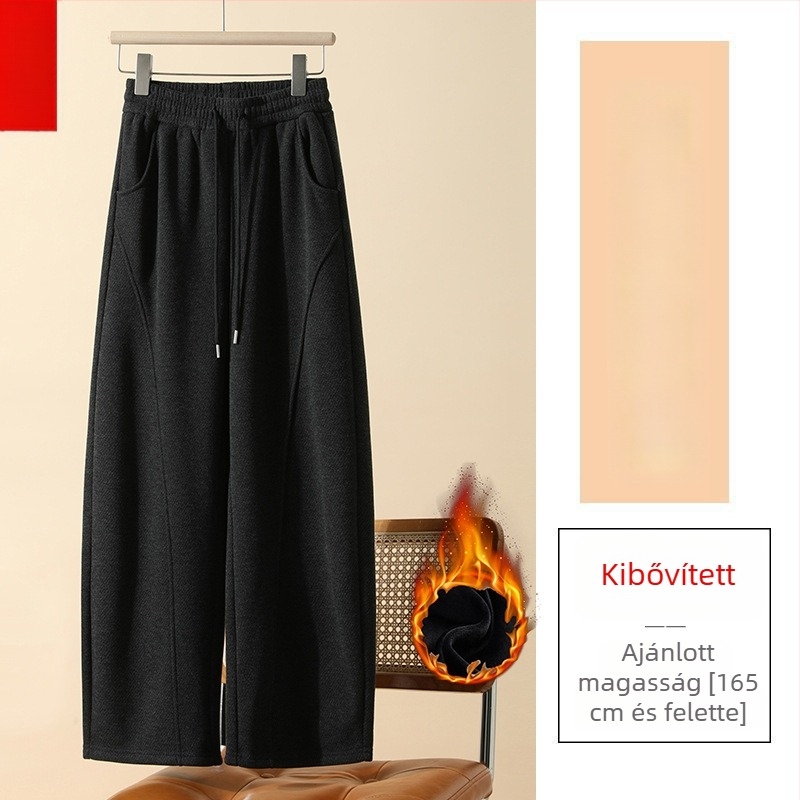 Női gyapjúkeverék nadrág fleece béléssel, magas derék, egyenes szabás, téli 2025, kis méretek számára