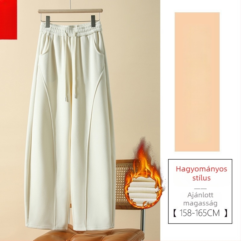 Női gyapjúkeverék nadrág fleece béléssel, magas derék, egyenes szabás, téli 2025, kis méretek számára