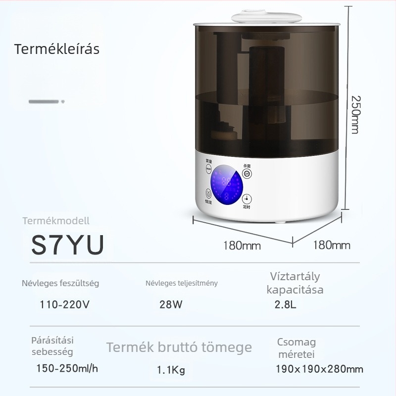 Ultrahangos párásító UV-s sterilizációval, nagy kapacitású tartály 2,6–4 L, aromaterápiás diffúzor és levegőtisztítás otthonra