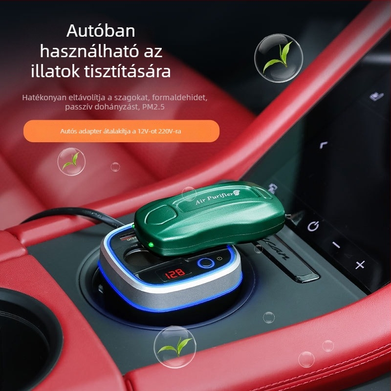 Mini autó belső tér légszűrő negatív ion generátorral; általános modell, 5V, negatív ion koncentráció 4000–10000, aktív oxigén 3800–40000000