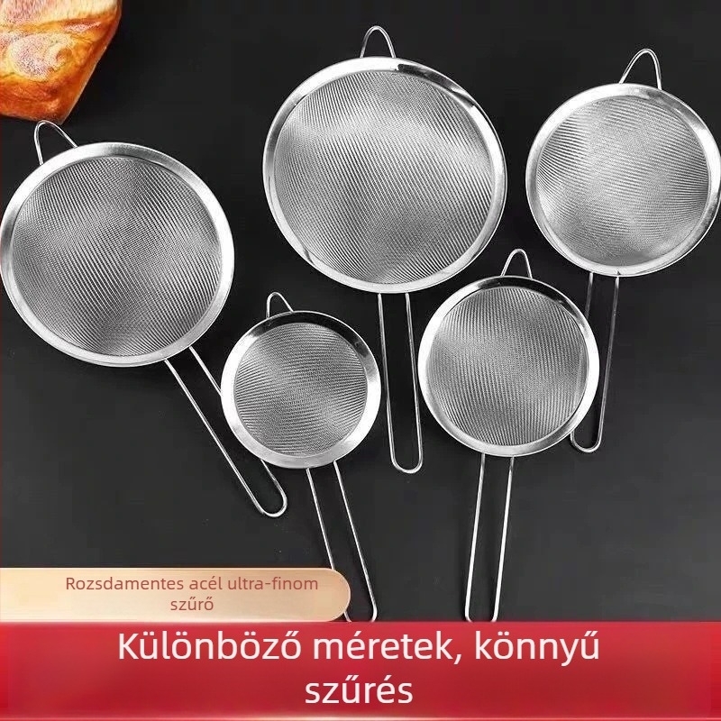 Friendly Rozsdamentes acél kézi lisztszita, konyhai szűrő porcukorhoz és szójatejhez, modern egyszerű stílus