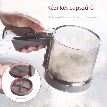 Kézben tartott kétszintes lisztszitó – Yuehua, félautomata szűrő, kézzel nyomott hálós szita sütéshez