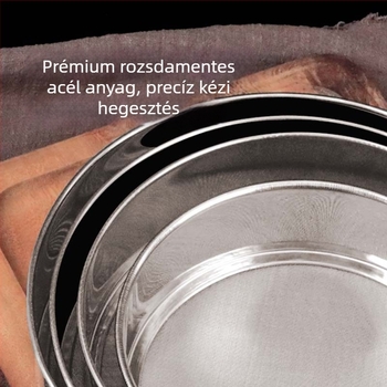 Lisztátszitó rozsdamentes acélból, élelmiszer-minőségű, kézi működtetés, otthoni sütéshez (Márka: Benefit)