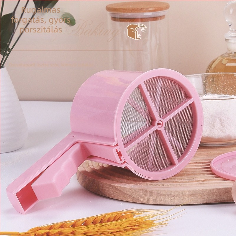 Ultra-finom liszt-sita, kézi használathoz, fél-automatizált, rozsdamentes acélból, otthoni sütéshez