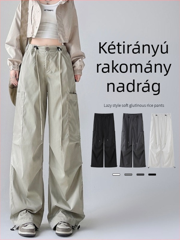 Női cargo nadrág - magas derék, lazán illeszkedő, nadrághossz, spandex mikroelasztikusság, utcai stílus