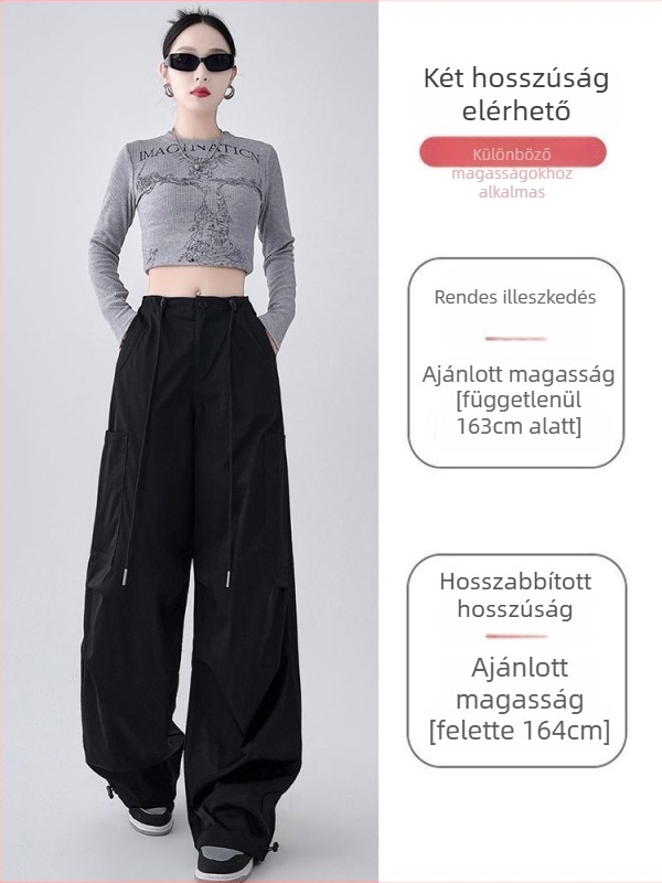 Női cargo nadrág - magas derék, lazán illeszkedő, nadrághossz, spandex mikroelasztikusság, utcai stílus