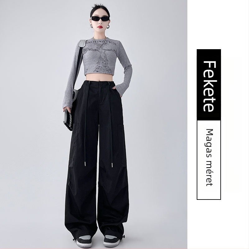 Női cargo nadrág - magas derék, lazán illeszkedő, nadrághossz, spandex mikroelasztikusság, utcai stílus