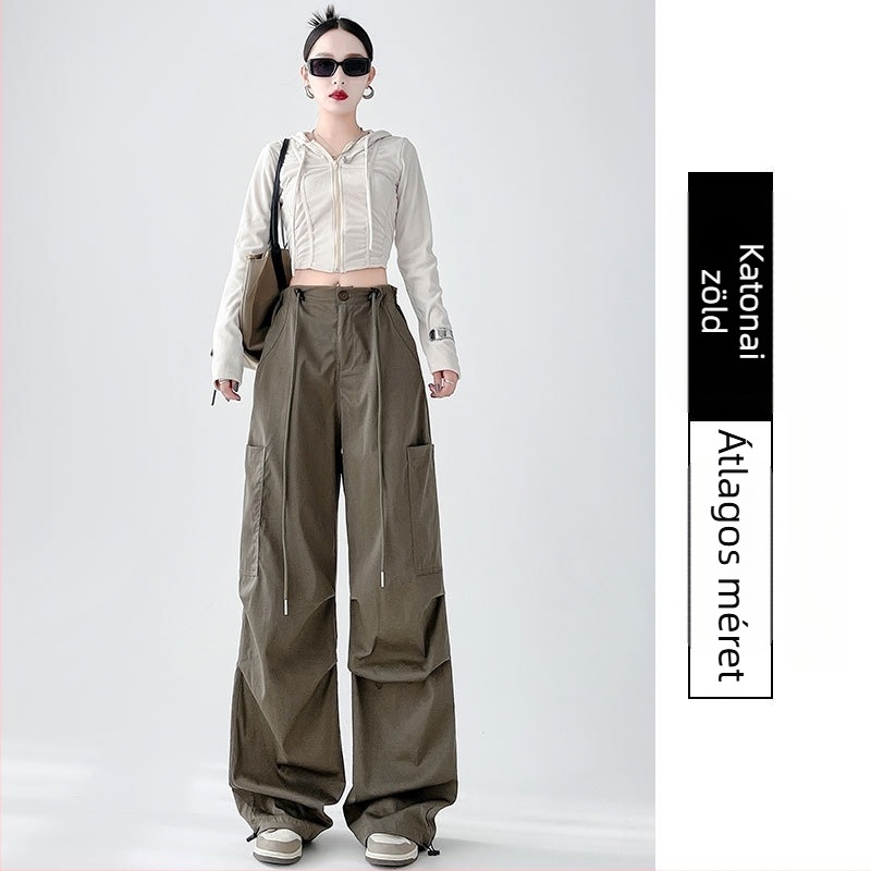 Női cargo nadrág - magas derék, lazán illeszkedő, nadrághossz, spandex mikroelasztikusság, utcai stílus