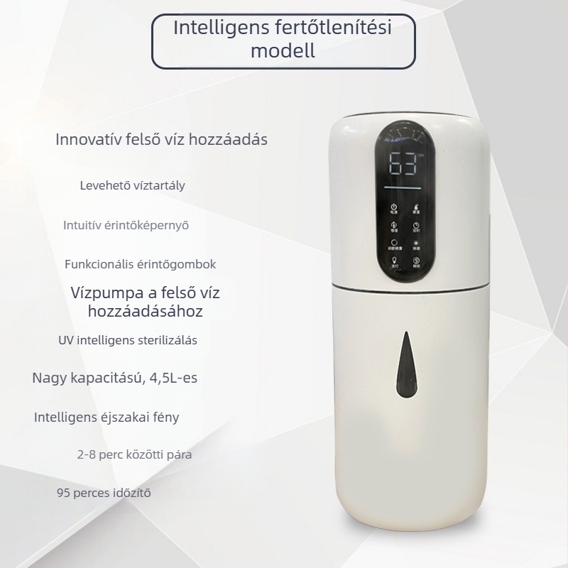 Otthoni ultrahangos párásító, 2.6–4.0 L tartály, 1 párásító kimenet, időzítő 8 órán felül, zaj <36 dB, automatikus kikapcsolás
