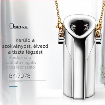 Viselhető negatív ionos levegőtisztító – párásítás és sterilizálás, USB tápegység, légáram 50 m3/h, zaj alatt 36 dB
