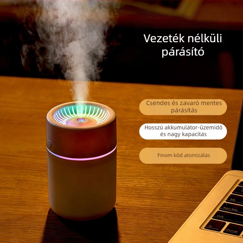 Vezeték nélküli párásító USB töltéssel, hordozható az íróasztalra és az irodába, csendes aromaterápia, 0,5 L tartály