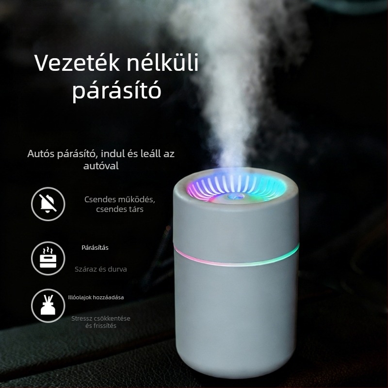Vezeték nélküli párásító USB töltéssel, hordozható az íróasztalra és az irodába, csendes aromaterápia, 0,5 L tartály