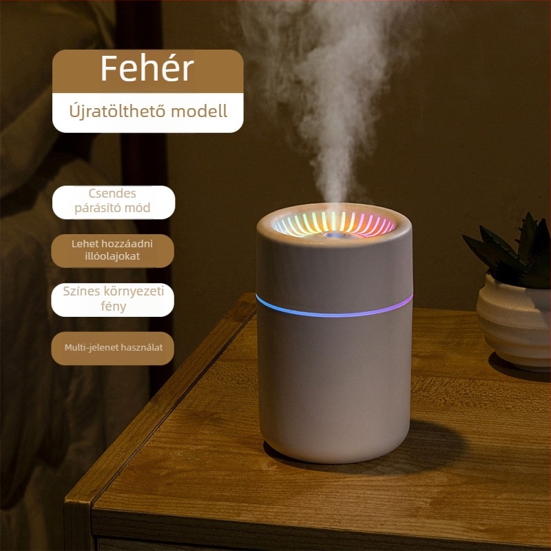 Vezeték nélküli párásító USB töltéssel, hordozható az íróasztalra és az irodába, csendes aromaterápia, 0,5 L tartály