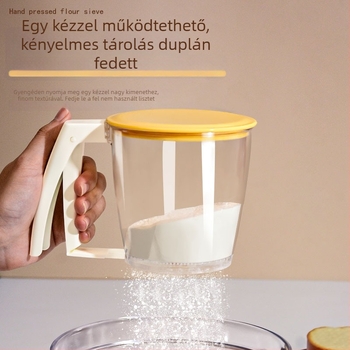 Kézi lisztszitáló – kézzel tartva, nyomó típusú, finom hálóval, liszt és porcukor számára
