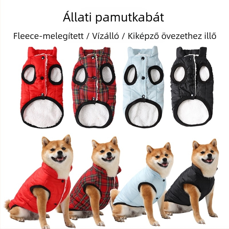 Poliészter téli kutyakabát – vízálló, meleg fleece-béléssel, vastag, póráz-kompatibilis
