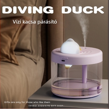 Asztali párásító merülő kacsa dizájnnal, atmoszférikus lámpa, USB-tápellátás, modell QSY01, helyiség max. 10 m², tartály ≤0,5 L, 1 gőzkiárat