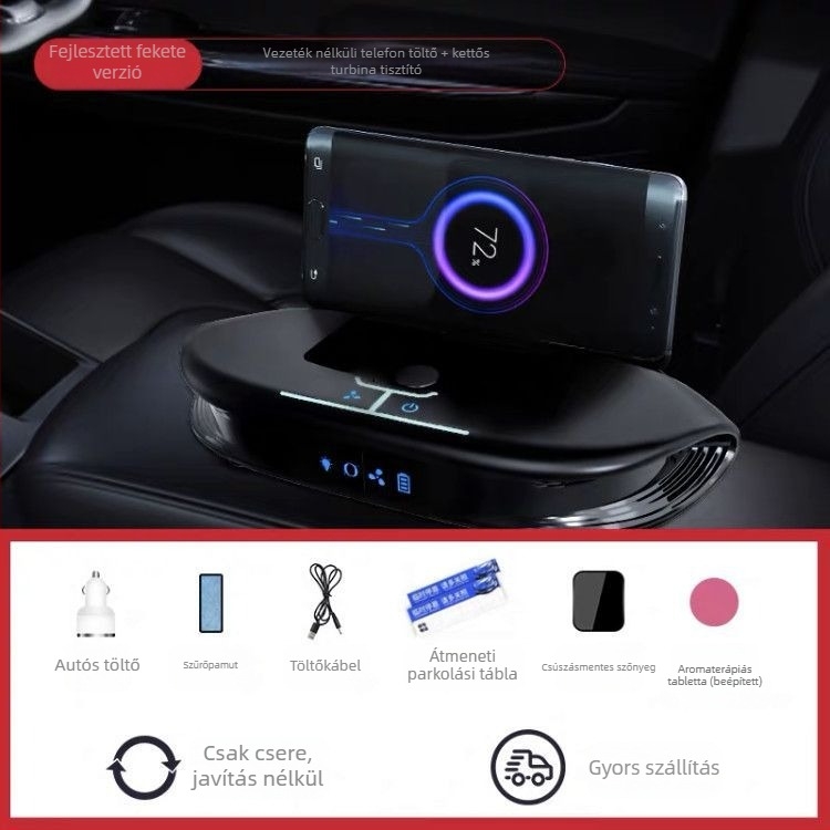 Autóba való légtisztító fotokatalizátorral, cigaretta-gyújtó csatlakozáson keresztül táplált, negatív iongenerálás és névleges feszültség