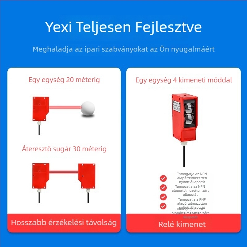 Hosszú hatótávolságú fotóelektronikus szenzor sorompóhoz, állítható diffúz reflexió és emberi test IR-észlelés