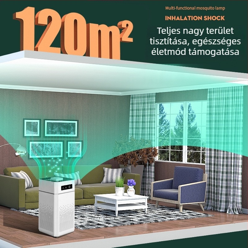 Légszűrő - negatív ionok; formaldehid eltávolítása; alkalmas 41–60 m²-re; zaj 36 dB alatt; kompozit szűrő