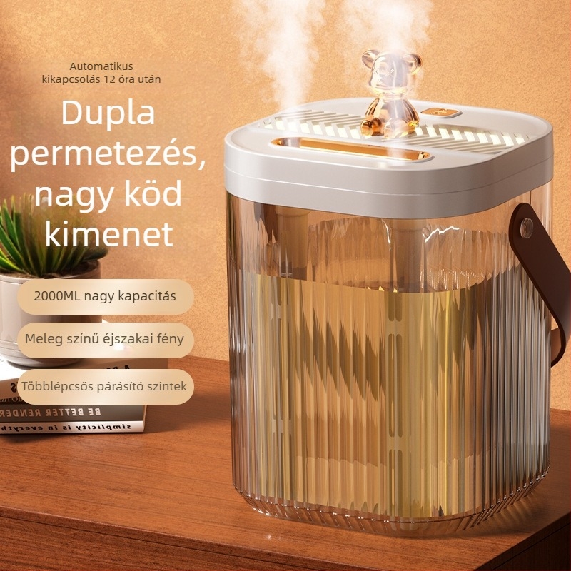 Párásító kettős fúvócsővel, 1.0–2.5 L tartály, USB tápellátás 2.5W, 10–20 m² hatókör, csendes működés