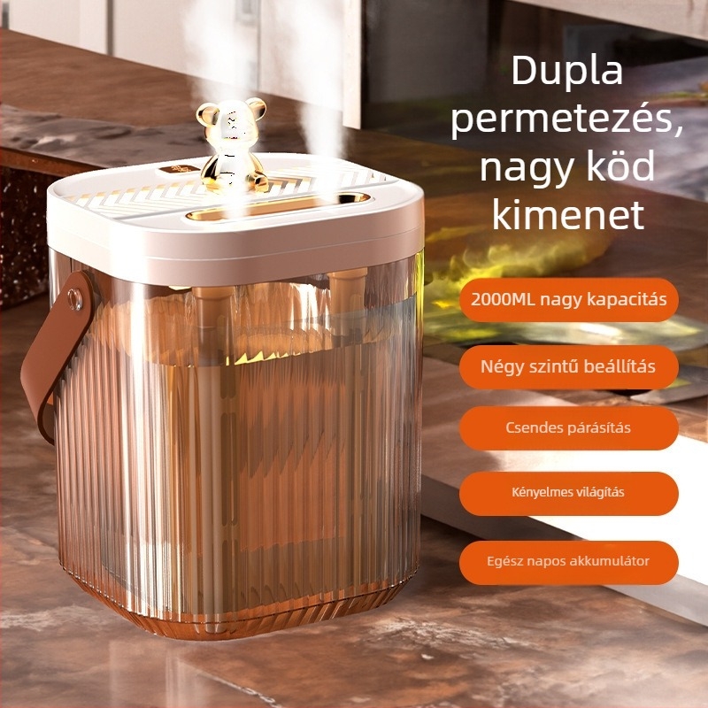 Párásító kettős fúvócsővel, 1.0–2.5 L tartály, USB tápellátás 2.5W, 10–20 m² hatókör, csendes működés