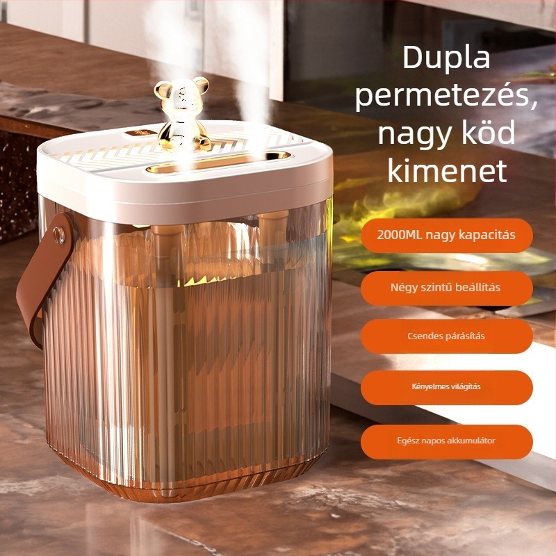 Párásító kettős fúvócsővel, 1.0–2.5 L tartály, USB tápellátás 2.5W, 10–20 m² hatókör, csendes működés