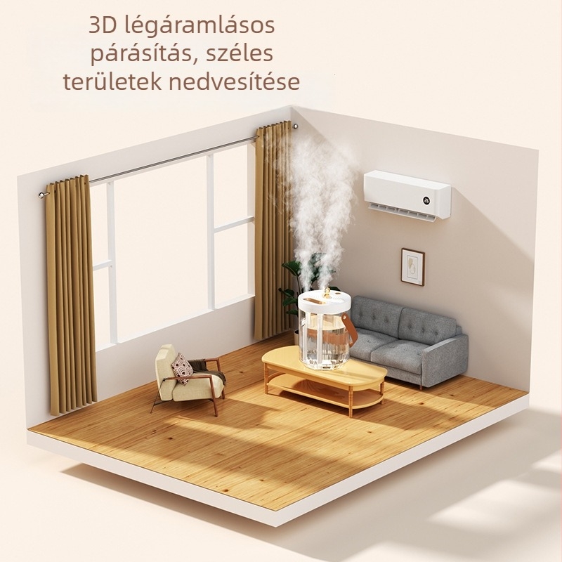 Ultrahangos asztali párásító három kivezetéses permetezéssel, USB tápegység, tartály >10 L, 41–60 m²-es területhez
