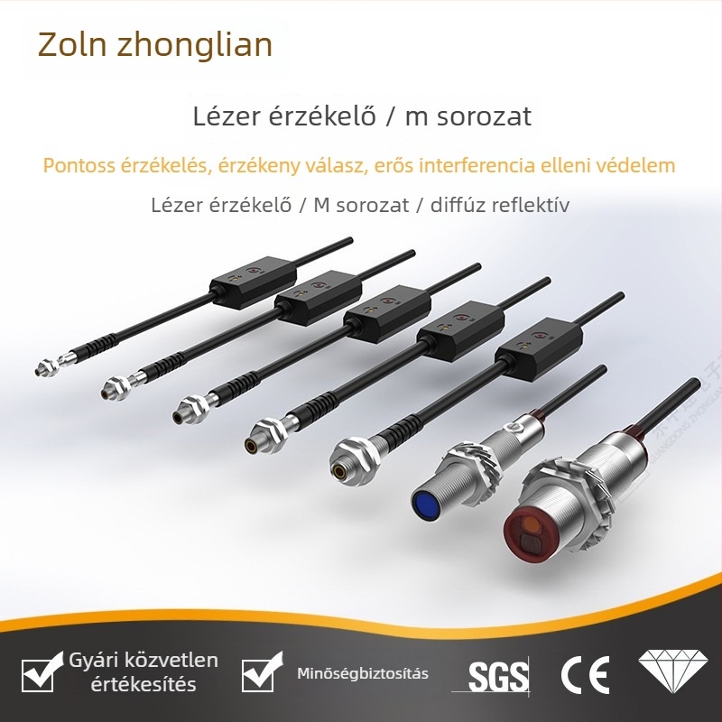 Zhonglian M sorozat lézeres szenzor: M18 diffúz reflexió, M12 Through-Beam, M8 DC háromvezetékes, M6-3 fotóelektrikus kapcsoló
