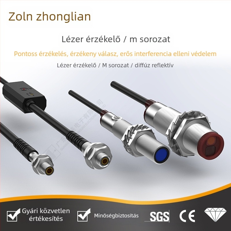 Zhonglian M sorozat lézeres szenzor: M18 diffúz reflexió, M12 Through-Beam, M8 DC háromvezetékes, M6-3 fotóelektrikus kapcsoló