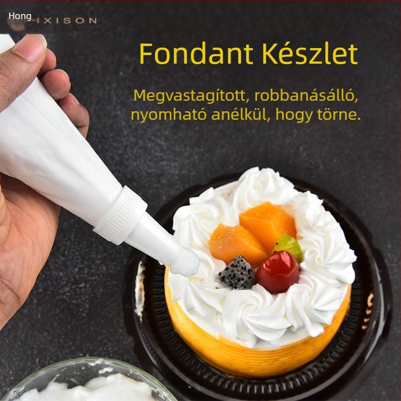 PP anyagú díszítő tasak készlet, 8 újra használható csővel, krém- és hús töltelékekhez
