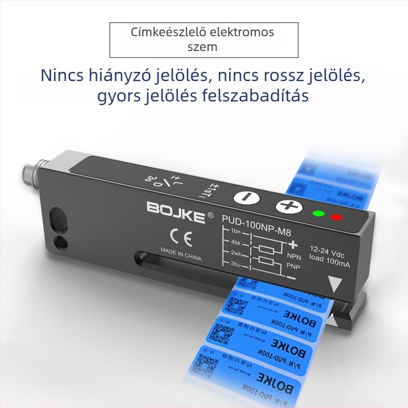 Bojke/Boyi Jingke PUD-100NP-M8 öntapadós címke detektáló szenzor, fotoelektronikus