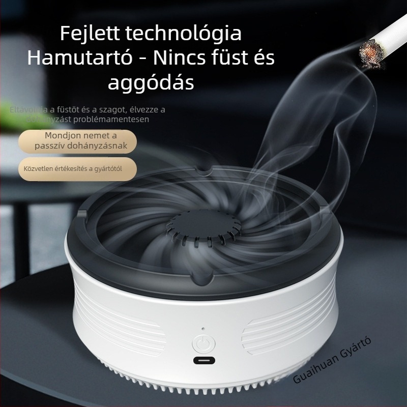 Intelligens hamutartó és levegőtisztító otthonra és irodába: a másodlagos füst illatainak eltávolítása, csendes működés <36dB, légáram >400 m3/h, USB tápegység, külön szűrő