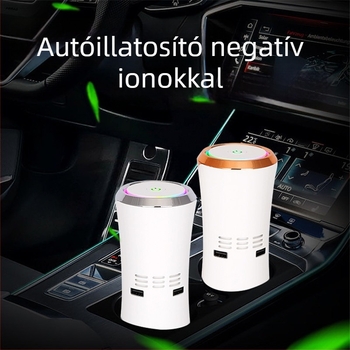 Autó belső levegőtisztító AS12, USB-tápellátás 5V, 12W, negatív ion koncentrációja 10 millió ion/cm³, 10 m²-es lefedettség