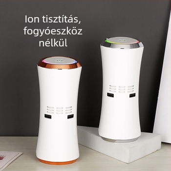 Autó belső levegőtisztító AS12, USB-tápellátás 5V, 12W, negatív ion koncentrációja 10 millió ion/cm³, 10 m²-es lefedettség