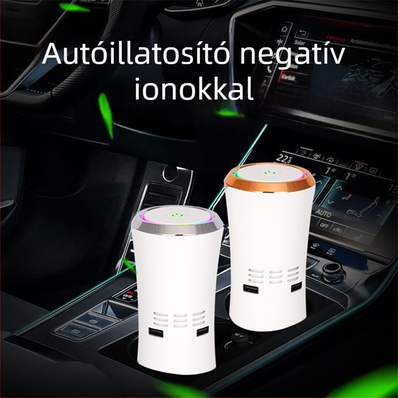 Autó belső levegőtisztító AS12, USB-tápellátás 5V, 12W, negatív ion koncentrációja 10 millió ion/cm³, 10 m²-es lefedettség