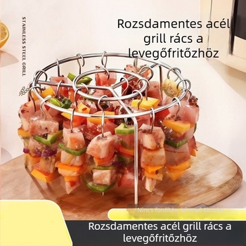 Air fryer kör alakú nyársas rács - huzal rozsdamentes acél, hordozható, levehető, könnyen tisztítható (Forma: Kör; Anyag: Rozsdamentes acél huzal; Funkciók: Hordozható, Levehető)