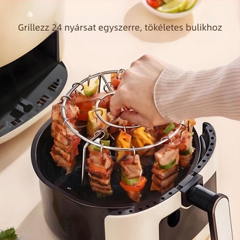 Air fryer kör alakú nyársas rács - huzal rozsdamentes acél, hordozható, levehető, könnyen tisztítható (Forma: Kör; Anyag: Rozsdamentes acél huzal; Funkciók: Hordozható, Levehető)
