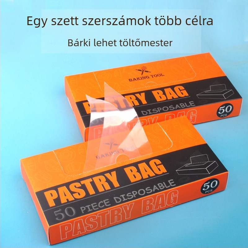 PE anyagú díszítő zacskók, egyszer használatosak, dobozos kiszerelés, 50 darab, tortakrém díszítéséhez