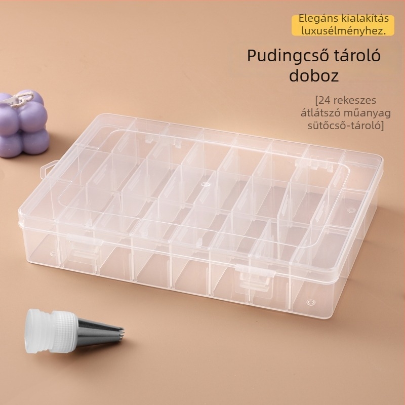 Díszítő csövek tároló doboz, 24 rekesz, átlátszó műanyag, modern minimalista stílus