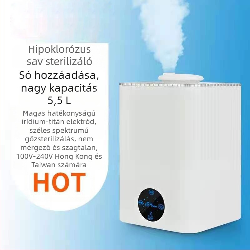 Családi fertőtlenítő párásító hipoklórossavval, 4,1–6,0 L tartály, 10–20 m², zaj 36–45 dB