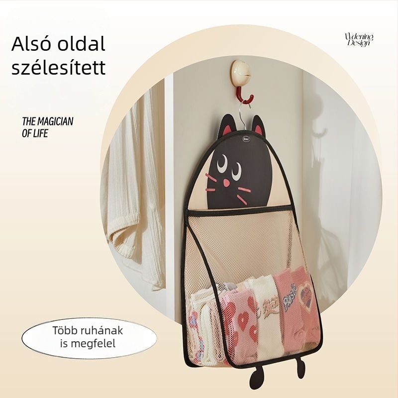 Felhajtható fehérnemű- és zokniszervező, kocka alakú, poliészter + háló, többfunkciós falra szerelhető tároló, alkalmas fehérneműre és melltartóra
